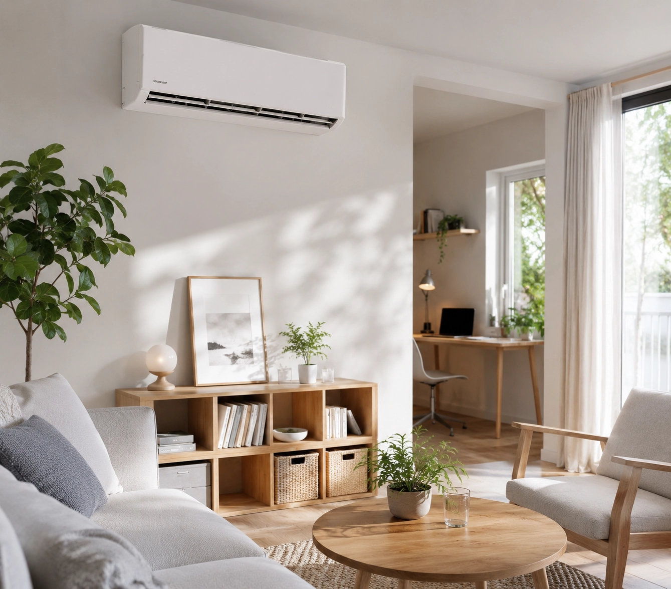 Unidade de ar condicionado piso-teto com alta capacidade de refrigeração, indicada para espaços comerciais, lojas e áreas amplas.